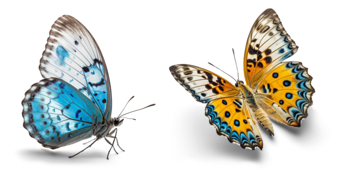 Two butterflies isolated on a white background
