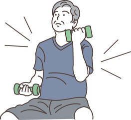 ダンベルでトレーニングをするシニア男性
