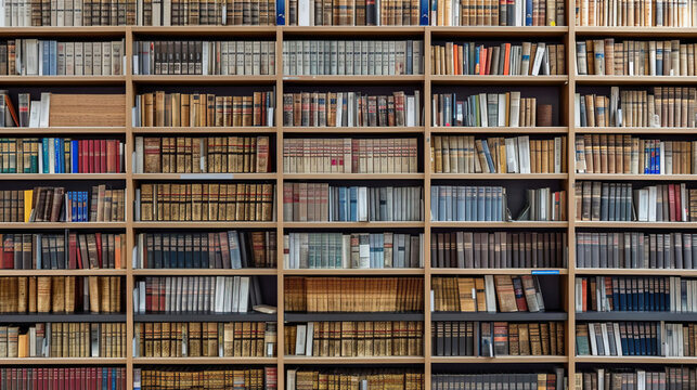 A library with rows of books on shelves. creating a space. Generative Ai