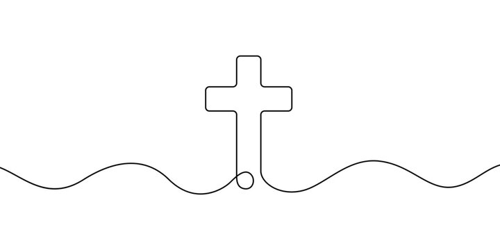 Christian cross vector illustration. Continuous line hand drawn art. Christianity symbol