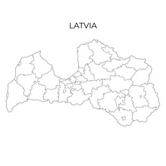 Latvia administrative division map. Latvia contour map. Vector illustration in outline style