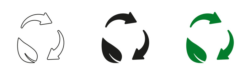 Recycle vector icon. Arrows and leaf recycle eco symbol.  Recycling trash vector desing.  vector illustration