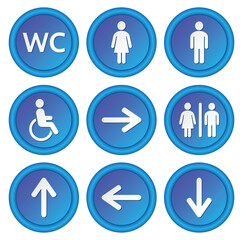 The blue roThe blue round signs set to the toilet. Various symbols with silhouettes of the toilet. und signs set to the toilet. Various symbols with silhouettes of the toilet. 