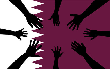 Group of Qatar people gathering hands vector silhouette, unity or support idea