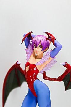 Osaka,Japan - Apr 13, 2023 : The Vampire Savior Lilith fantasy action figure from CAPCOM video games maker. Figure is from the Bishoujo collection from Kotobukiya Japan.