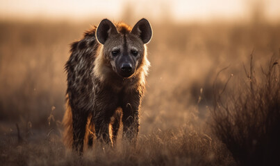 photo of hyena in its natural habitat. Generative AI - obrazy, fototapety, plakaty