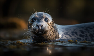 photo of harbour seal in its natural habitat. Generative AI
