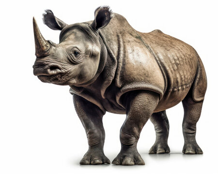 photo of Indian rhinoceros isolated on white background. Generative AI