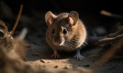 sunset photo of house mouse in its natural habitat. Generative AI