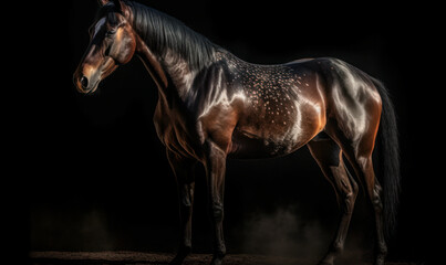 Obraz na płótnie Canvas photo of Hackney show horse on black background. Generative AI