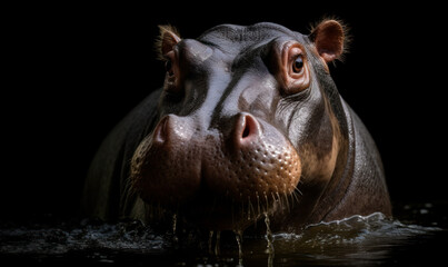 photo of hippopotamus on black background. Generative AI