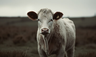 photo of Hereford cow in its natural habitat. Generative AI