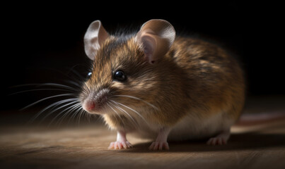 close up photo of house mouse on dark background. Generative AI