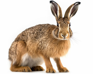 Fototapeta premium photo of Hare (genus Lepus) isolated on white background. Generative AI