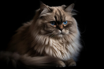 Fototapeta premium photo of Himalayan cat on black background. Generative AI