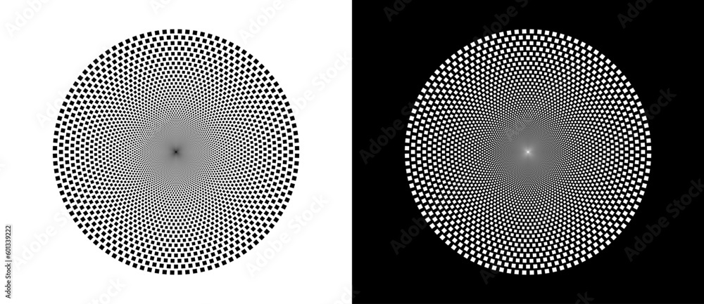 Poster halftone circles with squares.abstract creative background or icon, logo, tattoo. black shape on a w