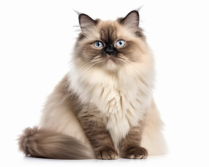 photo of Himalayan cat isolated on white background. Generative AI