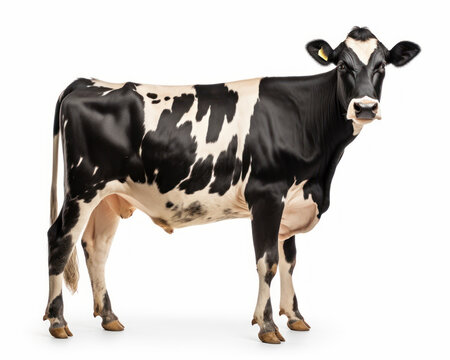 photo of Holstein-Friesian isolated on white background. Generative AI