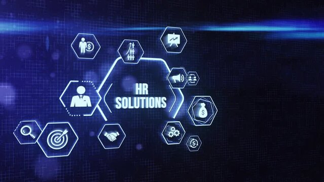 Internet, business, Technology and network concept. Hr Solutions. Virtual button.