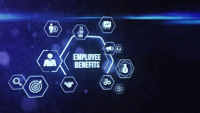 Internet, business, Technology and network concept. Shows the inscription: EMPLOYEE BENEFITS. Virtual button.