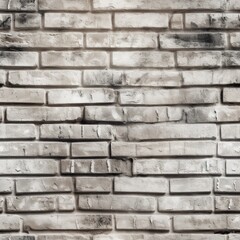 Old dirty and weathered white brick wall seamless pattern. Grey bricks. Endless texture. AI generative image.