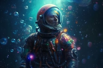 Astronaut galaxy bubbles. Generate Ai