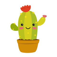 Vector illustration of a funny cactus character in cartoon style isolated on white background