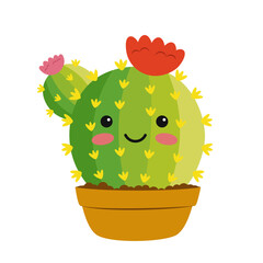 Vector illustration of a funny cactus character in cartoon style isolated on white background
