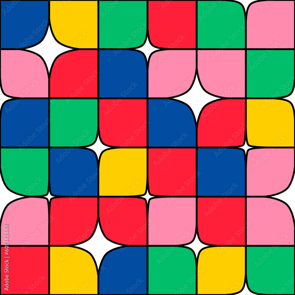 Poster Abstract Seamless Pattern with Colorful Geometric Figure. Vector Modern Y2k Background