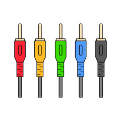 RCA plug and connector vector icon in flat style. Audio video cables Yellow, Red, green, blue and black.