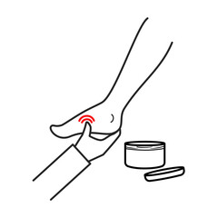 service spa for leg icon, foot massage, feet care, masseur hands, line symbol, vector illustration.