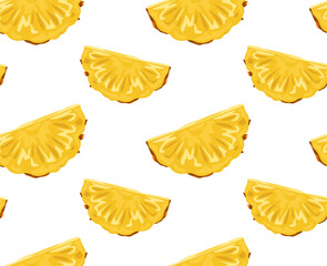 Semicircular pineapple slices. Seamless pattern in vector. Tropical fruits. Suitable for backgrounds and prints