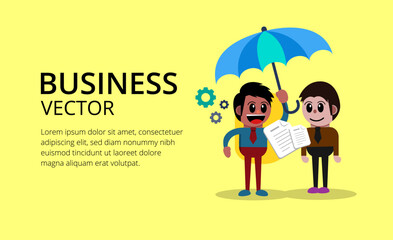 businessman with umbrella on yellow background suitable for business presentations and etc