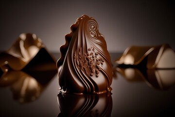 Delicious dark chocolate candies background. AI generative image.