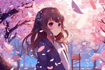 anime girl in spring