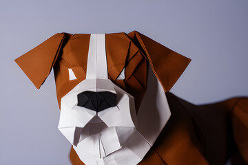 Origami paper portrait of a dog on a plain background, generative AI