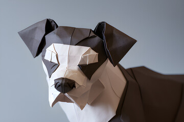 Origami paper portrait of a dog on a plain background, generative AI