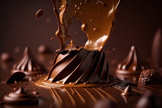 Delicious dark chocolate candies background. AI generative image.