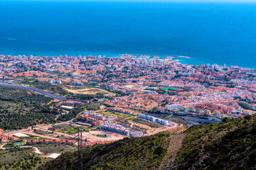 Benalmadena Spain view of town on Mediterranean sea Costa del Sol from Monte Calamorro Andalusia