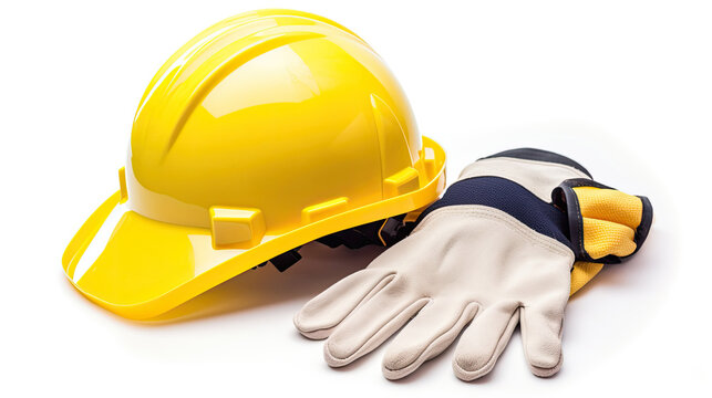 close up on a yellow hard hat and safety gloves with Generative AI Technology