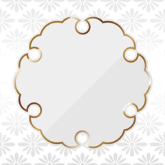 高級感のある雪輪型フレームと花菱紋の背景　正方形　ホワイト＆ゴールド