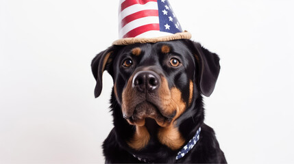 Independence day 4th of july Rottweiler dog isolated on white background with Generative AI Technology