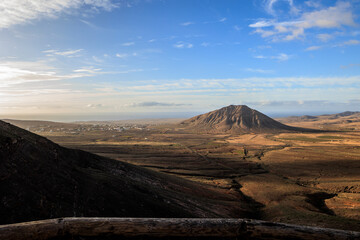 Viewpoint at Tindaya Mountain La Oliva Fuerteventura in evening light