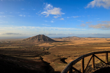 Viewpoint at Tindaya Mountain La Oliva Fuerteventura in evening light