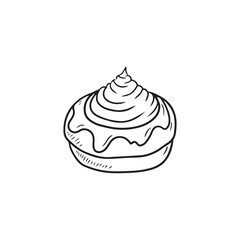 Tasty delicious muffin with cream on the top in black isolated on white background. Hand drawn vector sketch illustration in doodle engraved vintage style. Bakery, pastry, dessert.