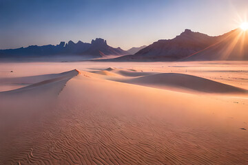 Fototapeta na wymiar breathtaking misty desert landscape , unreal natural wonder 