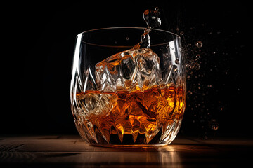A glass filled with alcohol and ice cubes. Generative AI
