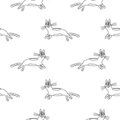 Seamless pattern with funny cartoon cats for decoration. Fashion print kids background. Hand draw illustration.