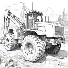 Fototapeta na wymiar Incredibly High-Quality Coloring Pages of Construction Loaders. Generative AI