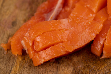 sliced pieces of trout fillet, close up
